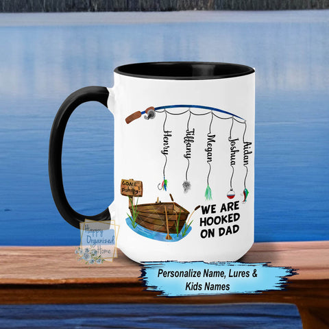 Personalized Fishing pole  - Ceramic Coffee Mug, Dad's Fishing Grandpa Fishing Papa Fishing