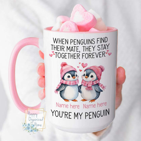 When Penguin Meet their Mate Personalized Valentines Day Mug - Coffee Mug  Tea Mug