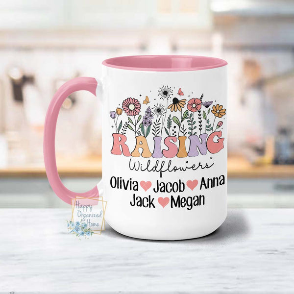 Raising wildflowers Custom Personalized Mom Coffee Mug with Kids names