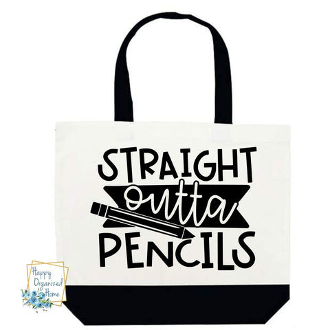 Straight out of pencil. Black and White teacher tote bag.