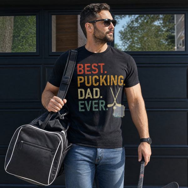 Best Pucking Dad Ever Funny Retro style Hockey Tshirt