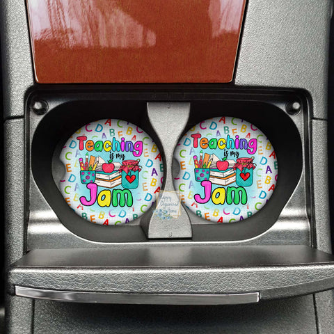 teaching is my Jam. Car coaster - Neoprene Cup Holder coaster
