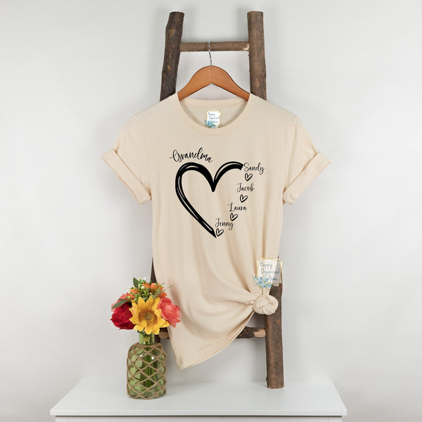 Grandma tshirt with personalized Heart and Grandchildren names