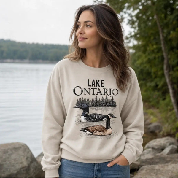Lake Ontario Sweatshirt with a loon and Canada Goose. Canada Proud Unisex Sweatshirt