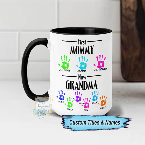 Mommy Grandma Daddy Grandpa Handprint Custom Personalized Coffee Mug