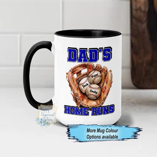 Dad's Baseball Personalized Coffee Mug, Dad's Home Runs