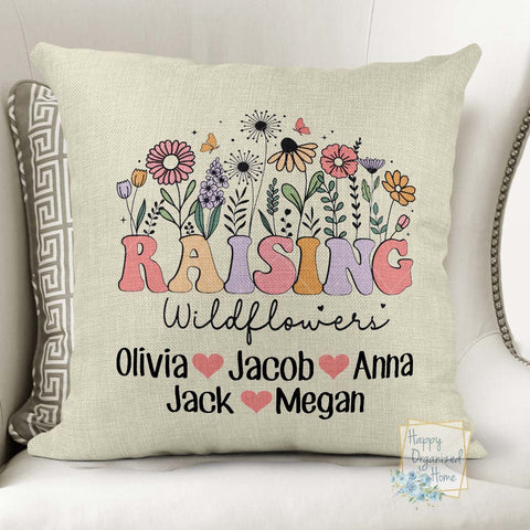 Raising Wildflowers Mom Mama Personalized Custom Pillow