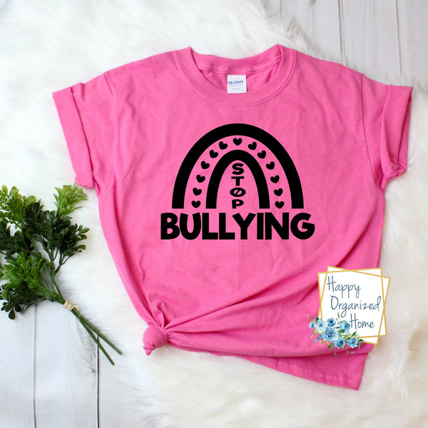 Stop Bullying Rainbow heart - Pink Shirt Day T-shirt Toddler, Kids and Adult