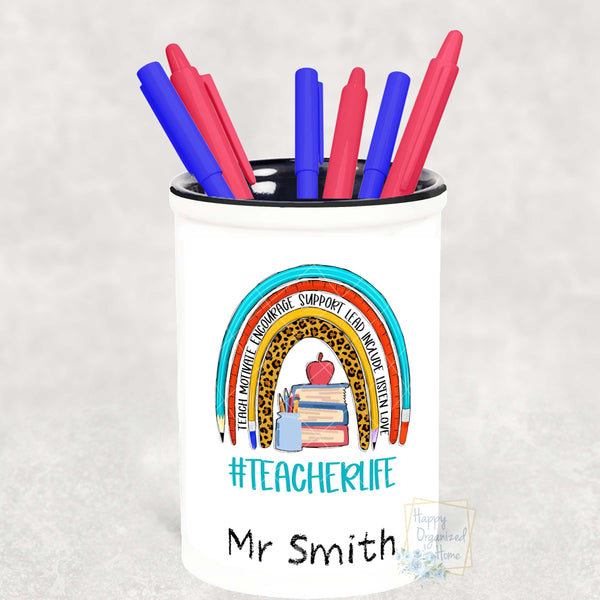 Pencil Pen Holder Personalized Rainbow School Teacher Gift