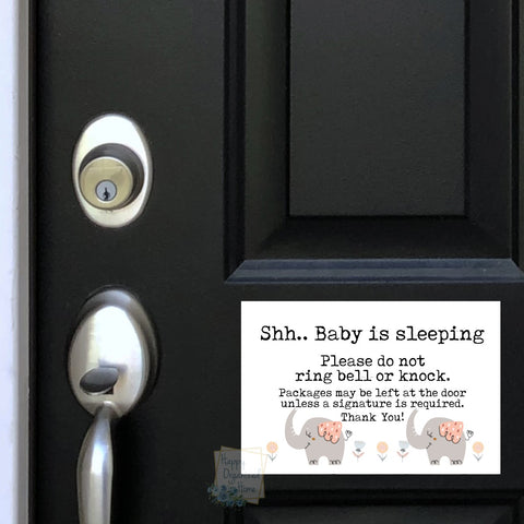 Shh Baby is Sleeping Door Sign Magnet Pink ear elephant