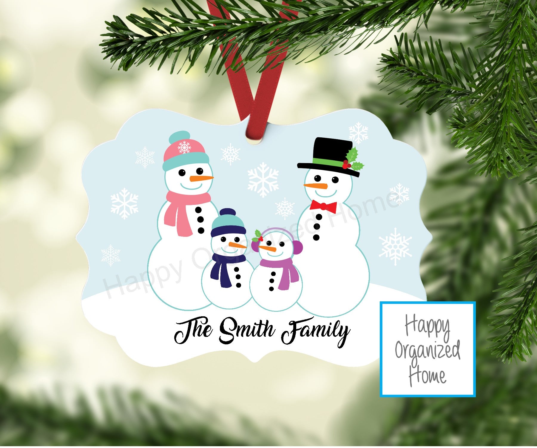 Snowman Family  Ornament Personalized