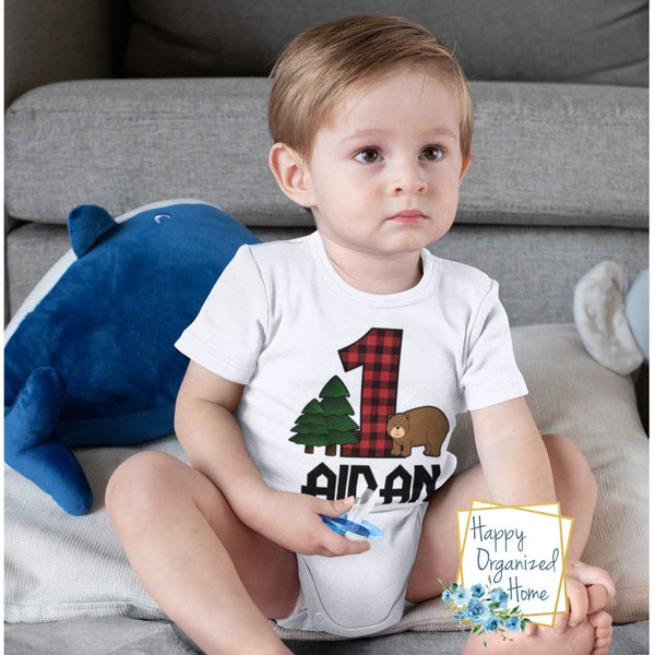 Buffalo Plaid Birthday Shirt - Infant Bodysuit and Kids t-shirt