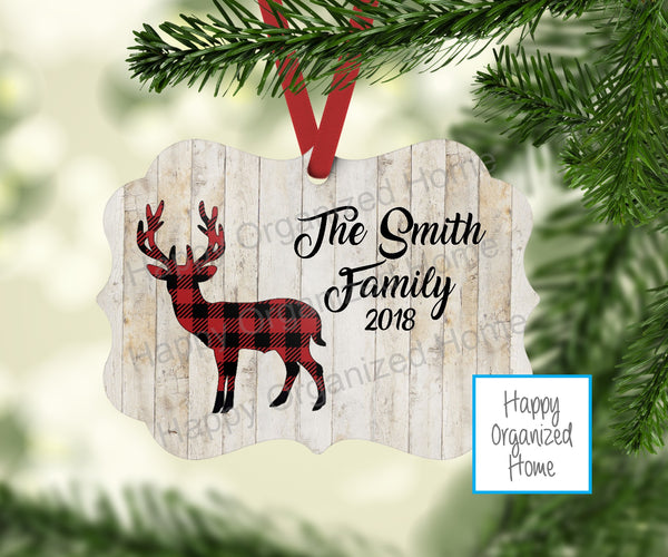Buffalo Plaid Deer Family Ornament