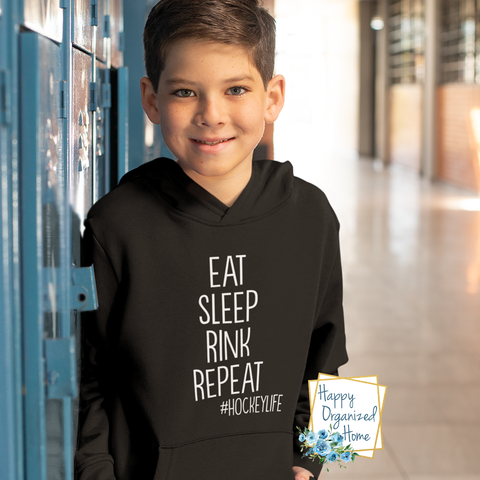 Eat Sleep Rink Repeat - Comfy Youth and Adult Hoodie