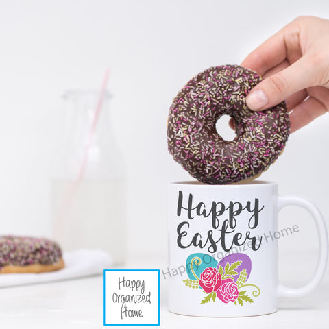Happy Easter Mug with flowers and Eggs
