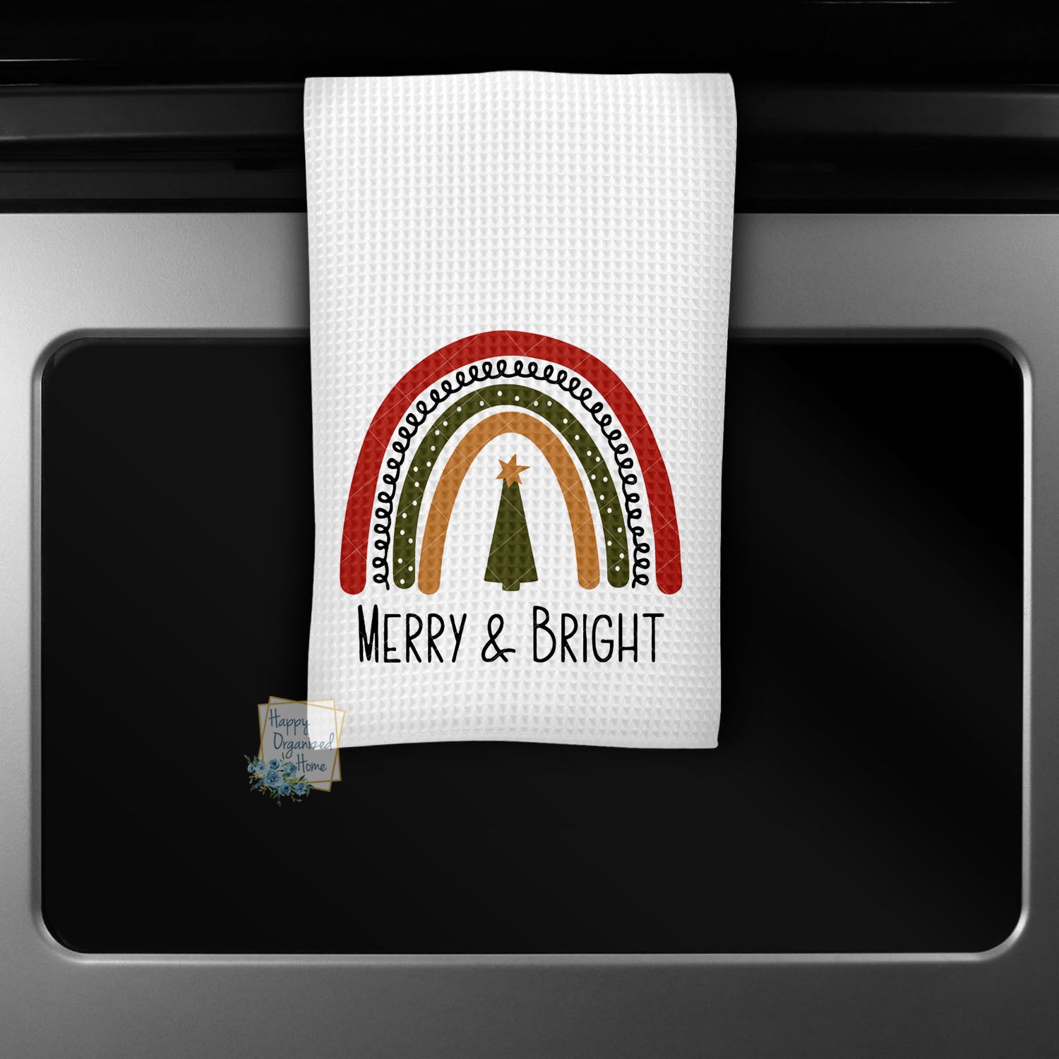 Merry & Bright Rainbow Christmas Tree - Kitchen Towel Tea towel Printed Kitchen Towel