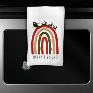 Merry & Bright Rainbow Santa's Sleigh - Kitchen Towel Tea towel Printed Kitchen Towel