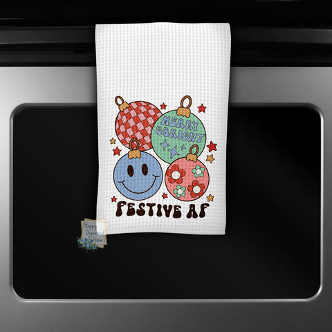 Festive AF Christmas Tea Towel - Kitchen Towel Tea towel Printed Kitchen Towel