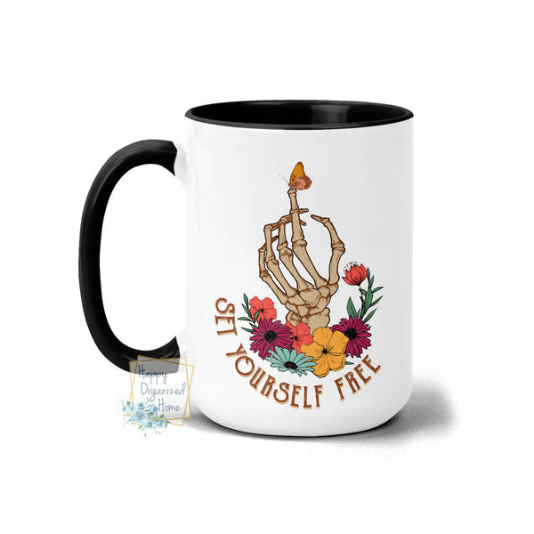 Set Yourself Free Floral Inspirational Mug - Coffee Mug Tea Mug