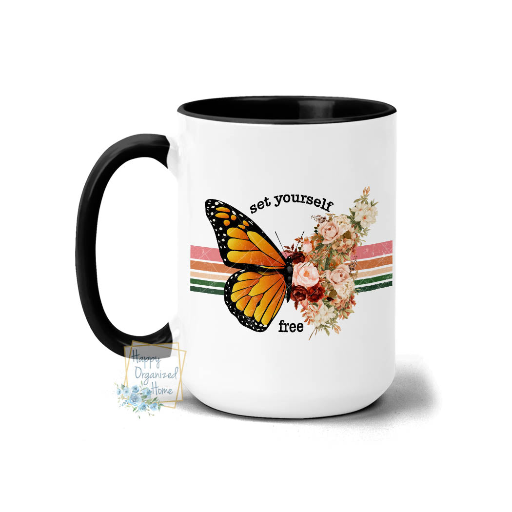 Set yourself Free Floral butterfly - Coffee Mug Tea Mug