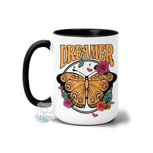 Dreamer Yellow Butterfly and roses - Coffee Mug Tea Mug