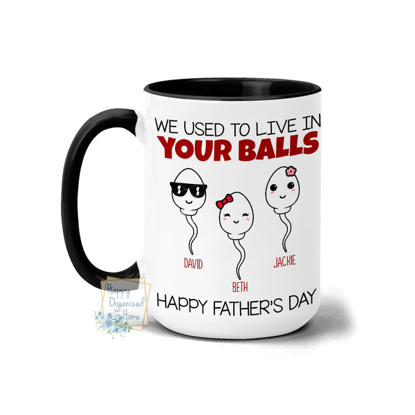 Personalized Father's Day Mug, Funny Father's Day Gifts, Funny Gifts For Dad, Dad Mug, We Used To Live In Your Balls Mug, Dad Birthday Gifts