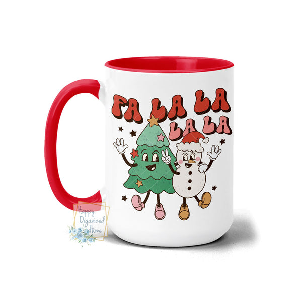 Fa la la la la la Christmas tree and Snowman retro style - Christmas Mug