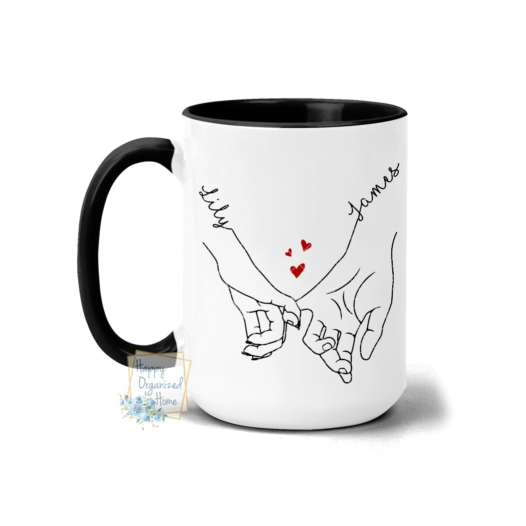 Couple Holding hands Pinky Swear Personalized Valentines Day Mug coffee and tea mug