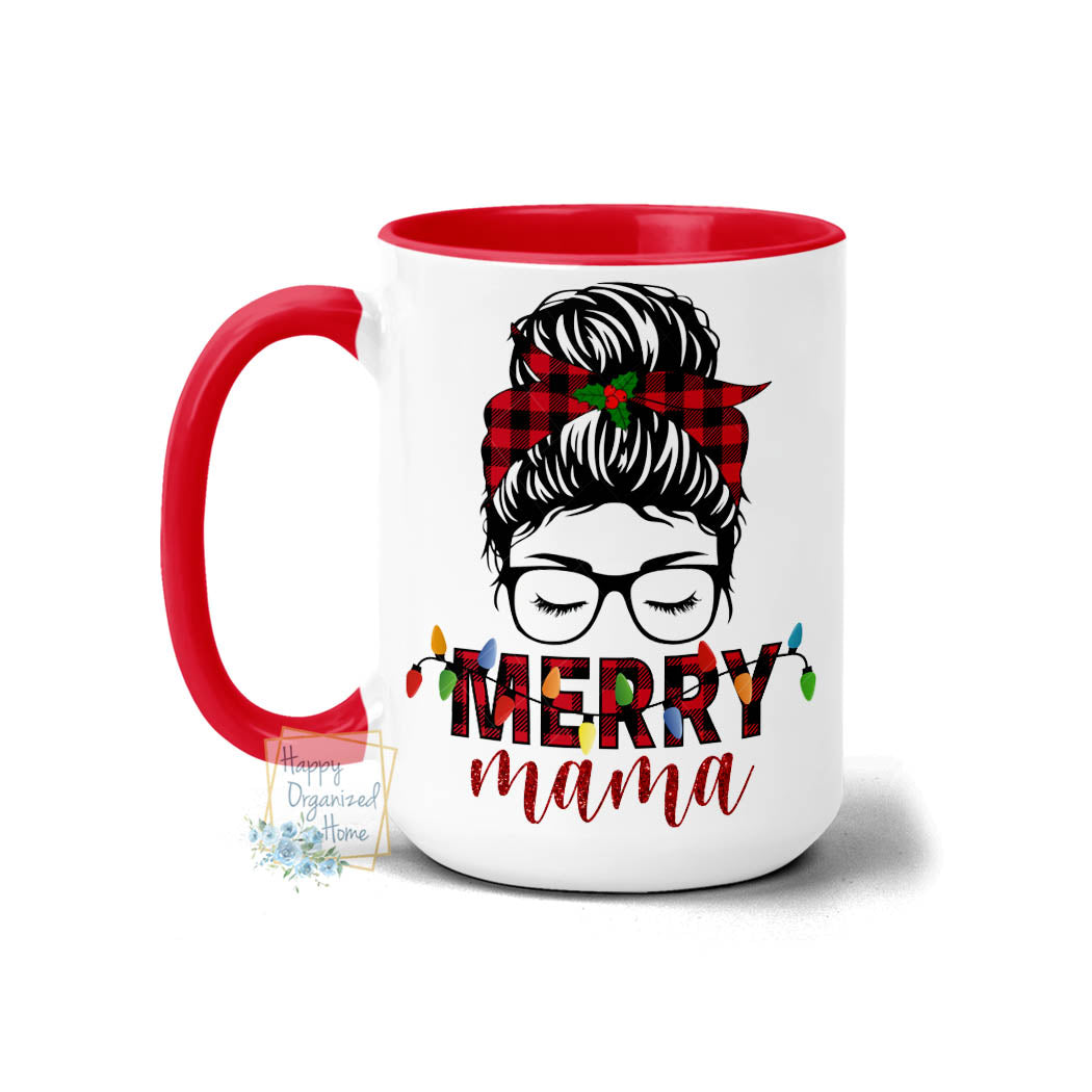 Merry Mama Messy Top Knot Christmas Mug