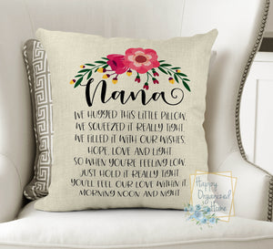 Personalized Nana or Grandma Hugged Pillow