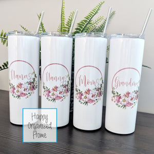 Floral wreath personalized  Insulated tumbler with metal straw