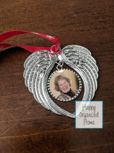 Memorial Ornament with wing and custom photo