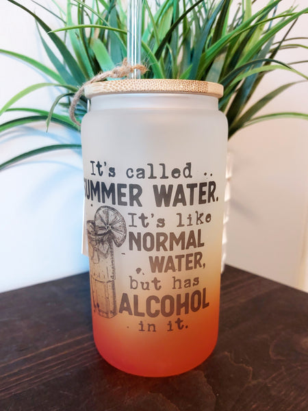 Summer water Alcohol frosted can style 16oz with Bamboo lid and straw