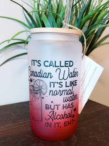 Canadian Water frosted can style 16oz with Bamboo lid and straw