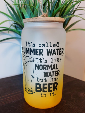 Summer water beer frosted can style 16oz with Bamboo lid and straw