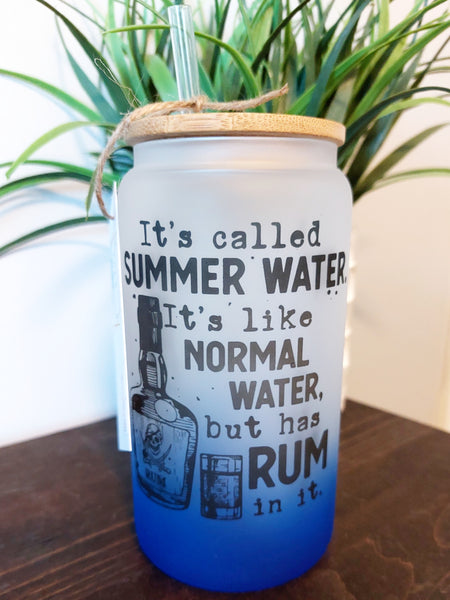 Summer water rum frosted can style 16oz with Bamboo lid and straw