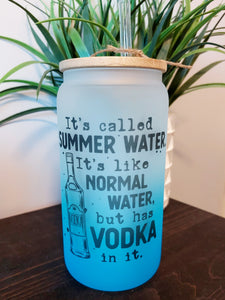 Summer water vodka frosted can style 16oz with Bamboo lid and straw
