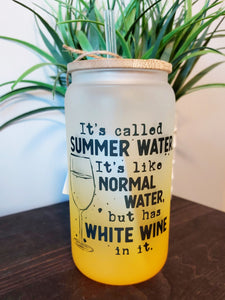 Summer water White Wine frosted can style 16oz with Bamboo lid and straw