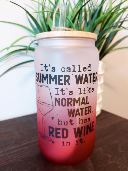 Summer water Red Wine frosted can style 16oz with Bamboo lid and straw