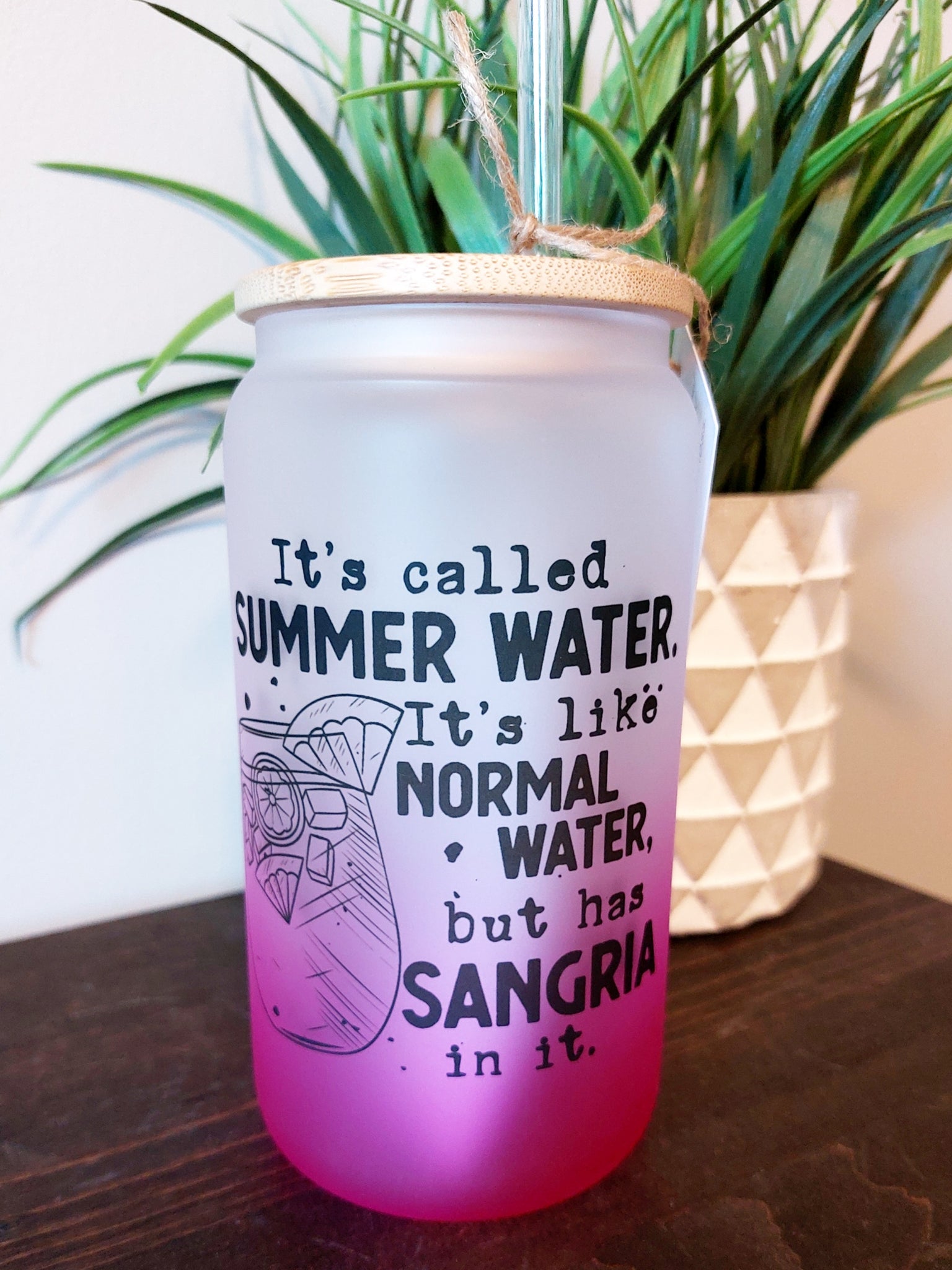 Summer water Sangria frosted can style 16oz with Bamboo lid and straw
