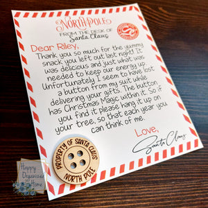 Santa Claus Lost His Suit Button! Personalized Laser Engraved Wooden Button