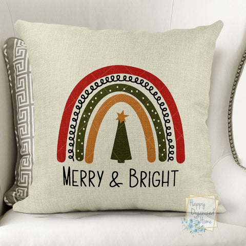 Merry and Bright Rainbow Vintage Christmas Boho -  Home Decor Pillow