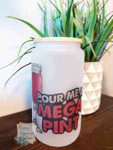 Mega Pint - Frosted Glass Can 16oz with Bamboo lid and straw