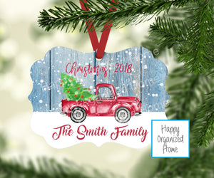 Christmas Red Truck Family Ornament