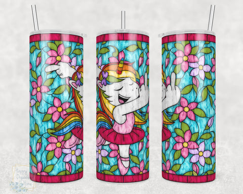Unicorn Middle Finger Stained glass  -  20oz Skinny Insulated tumbler with metal straw