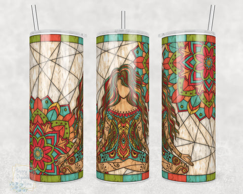 Zen Girl Woman Stained Glass  -  20oz Skinny Insulated tumbler with metal straw