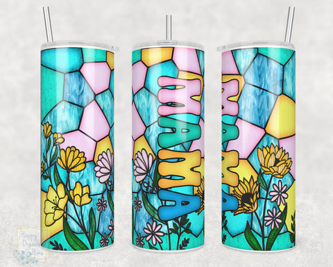 Mama Floral Flowers Stained Glass -  20oz Skinny Insulated tumbler with metal straw