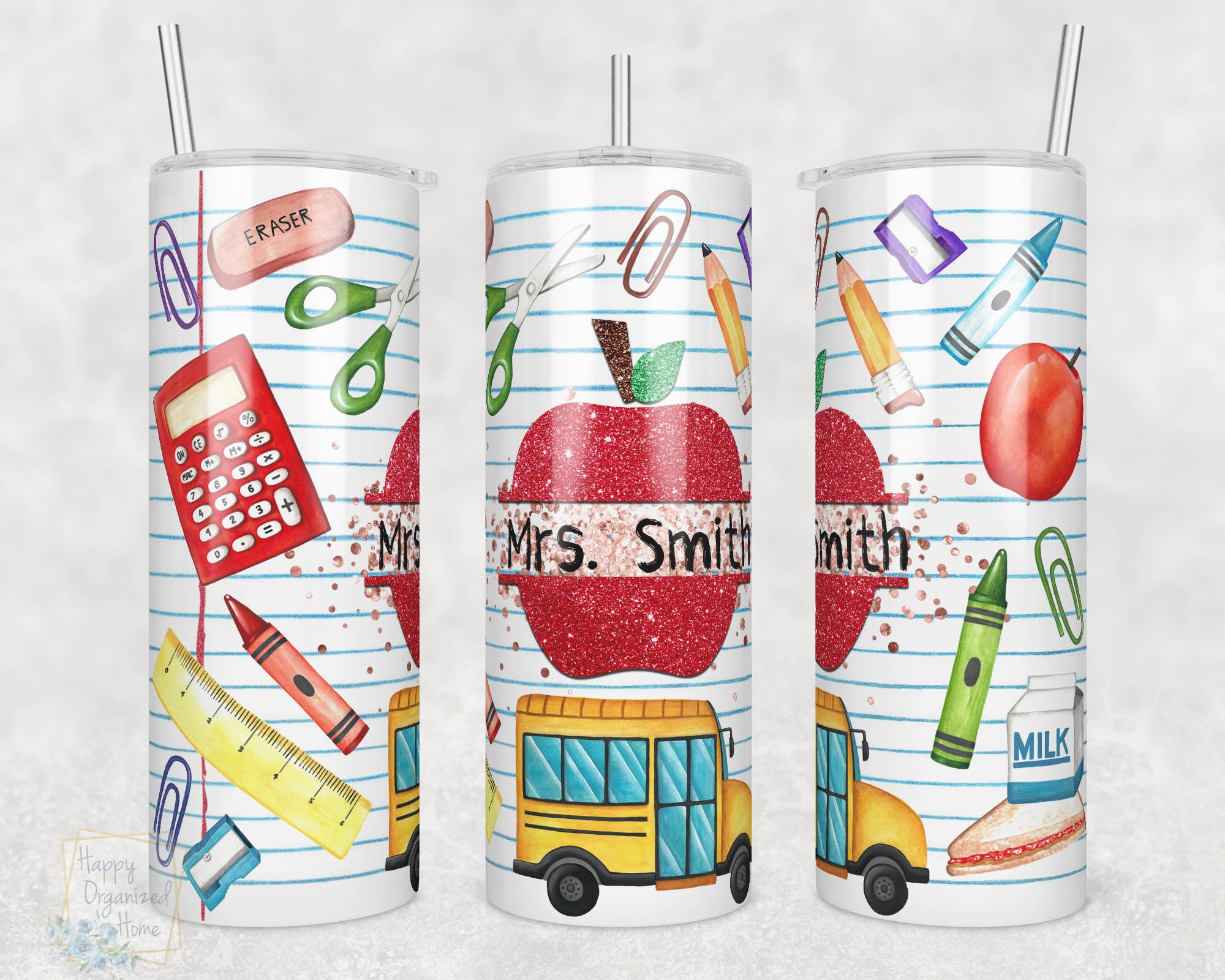 Personalized Teacher Tumbler - 20oz Skinny Insulated tumbler with metal straw