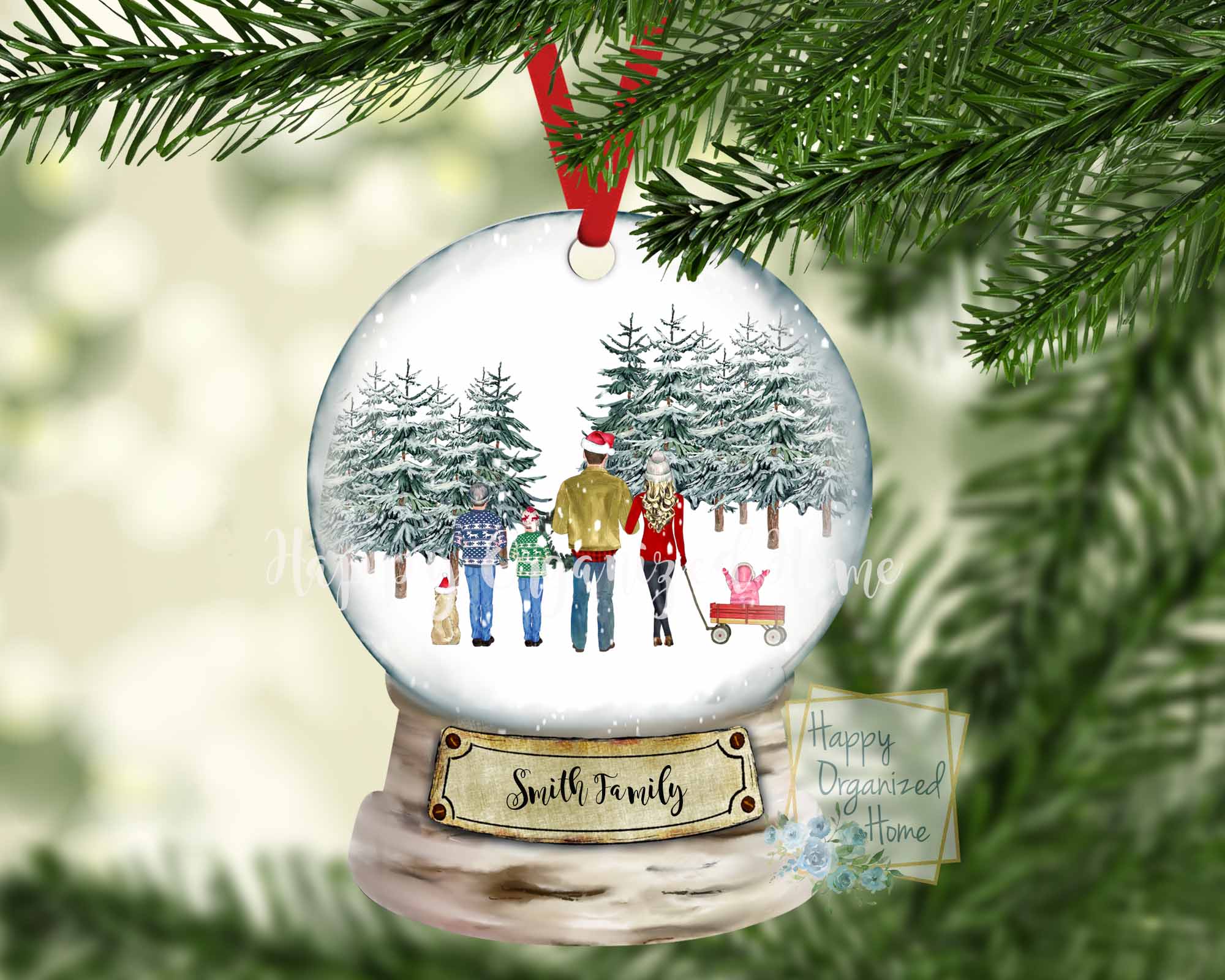 Snow globe Christmas Family ornament - Customized and includes pets