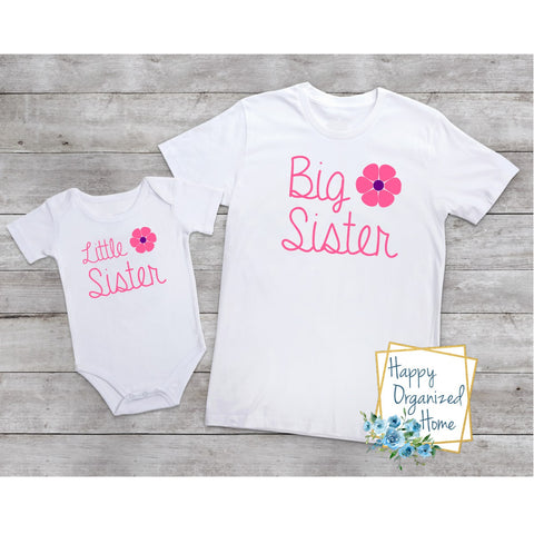 Big Sister and Little sister Flowers -  bodysuit and tshirt set